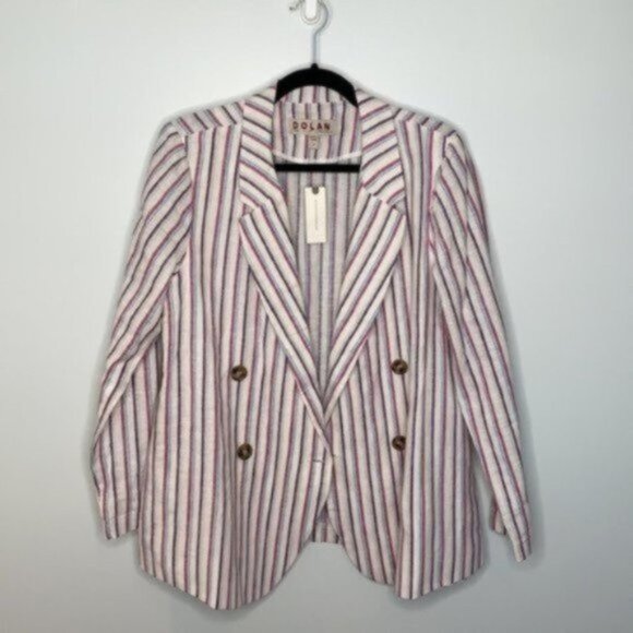 Dolan Anthropologie Women Double Breasted Striped Linen Blazer Size Medium - Picture 1 of 12